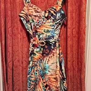 Collectif Leopard Print/Tropical Leaves Dress Size Medium UK 12